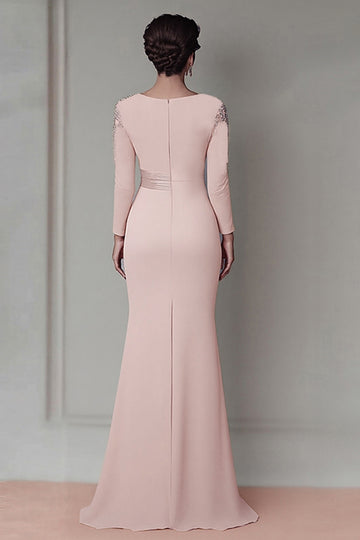 Blush Lace Sheath Mother Of The Bride Dress with Long Sleeves